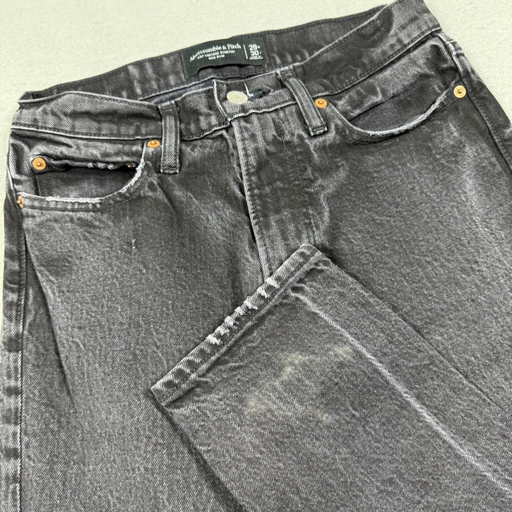 Abercrombie & Fitch 90s Slim Vintage Stretch Jeans Washed Black Denim Mens 29x30